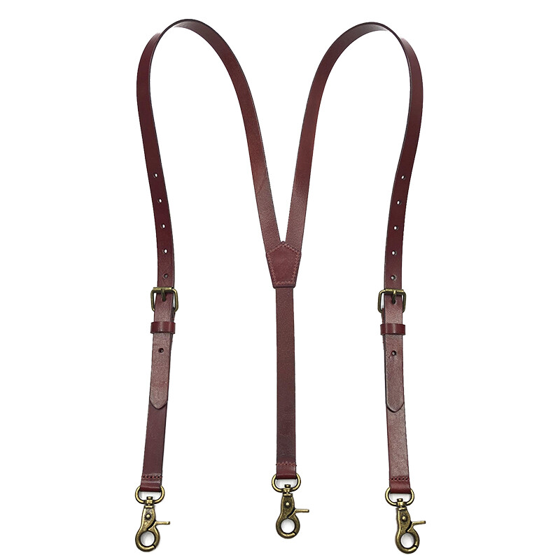 Vintage Leather Adult H Back Suspender For Men Jeans Suit Brass Hook Non Stretch