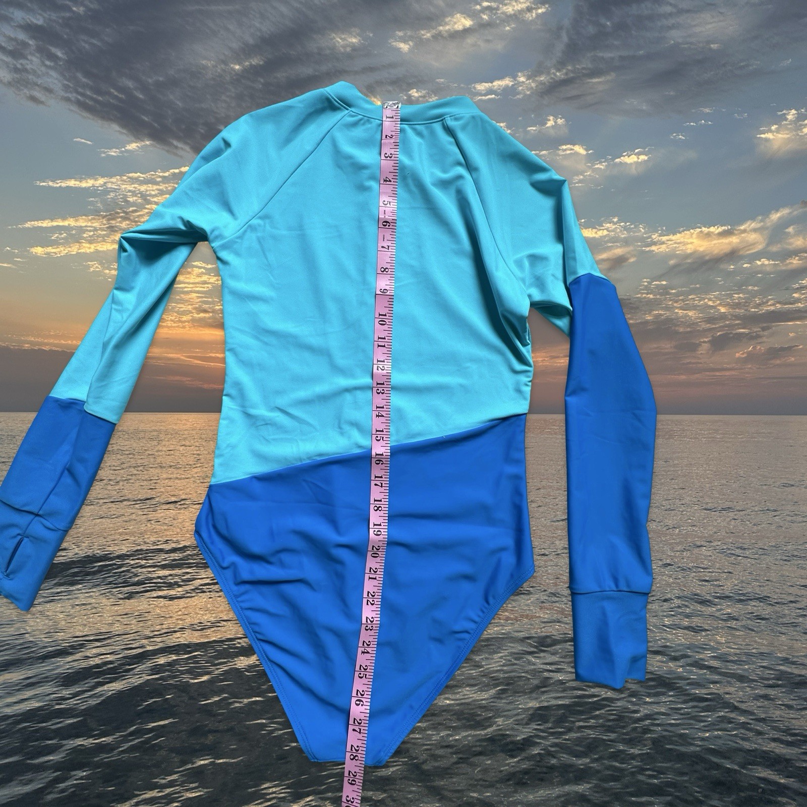 RELLECIGA Women Long Sleeve Rash Guard One Piece Swimsuit Colorblock Zip Front S