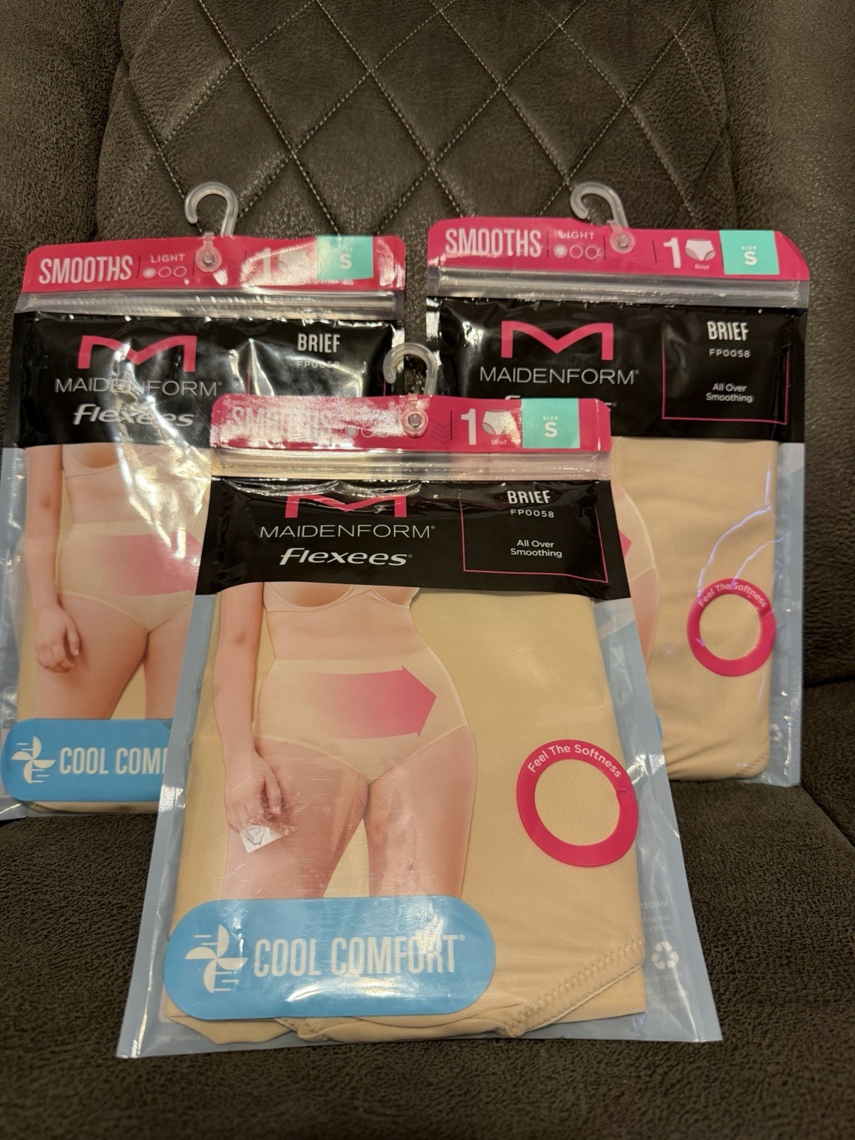 3 PACK MAIDENFORM COOL COMFORT ALL IVER SMOOTHING FLEXEES BRIEF BLACK SMALL