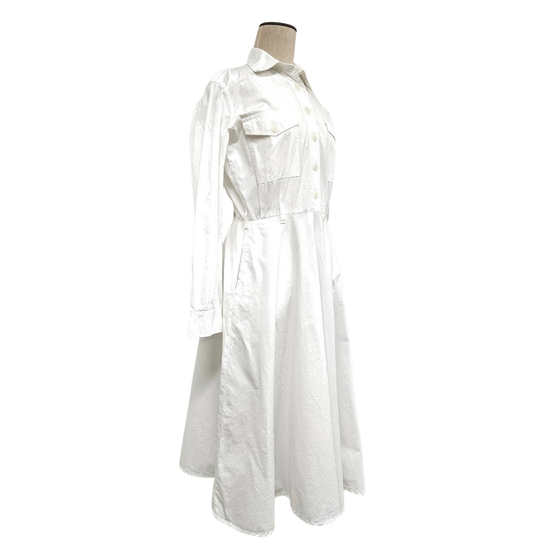 Vintage 1990s Yves Saint Laurent Variation Safari Style White Cotton Dress