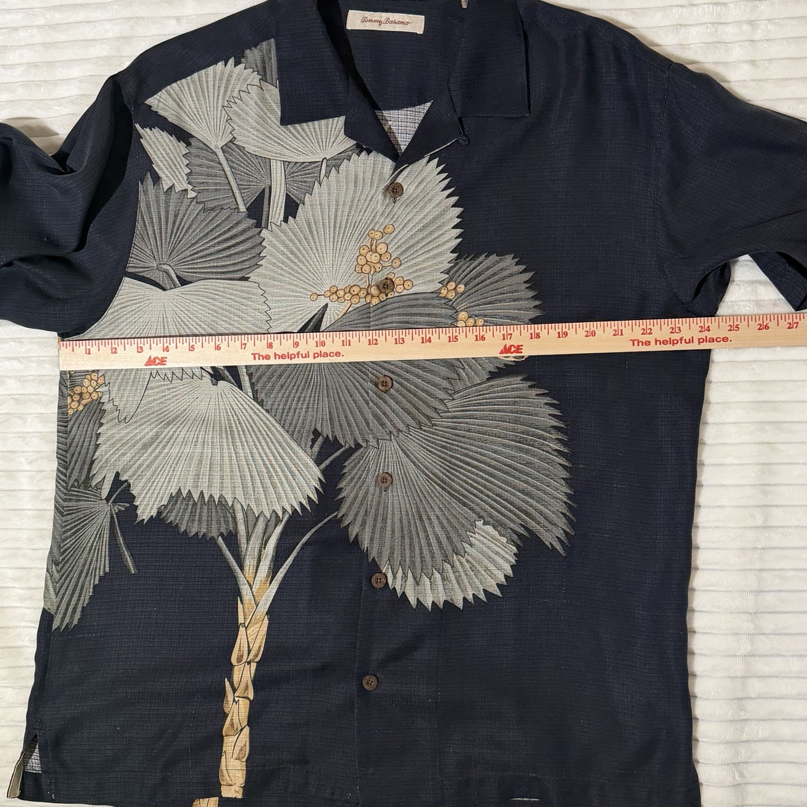 Tommy Bahama Mens Large Black Palm Floral Graphic 100% Silk Hawaiian Camp Shirt