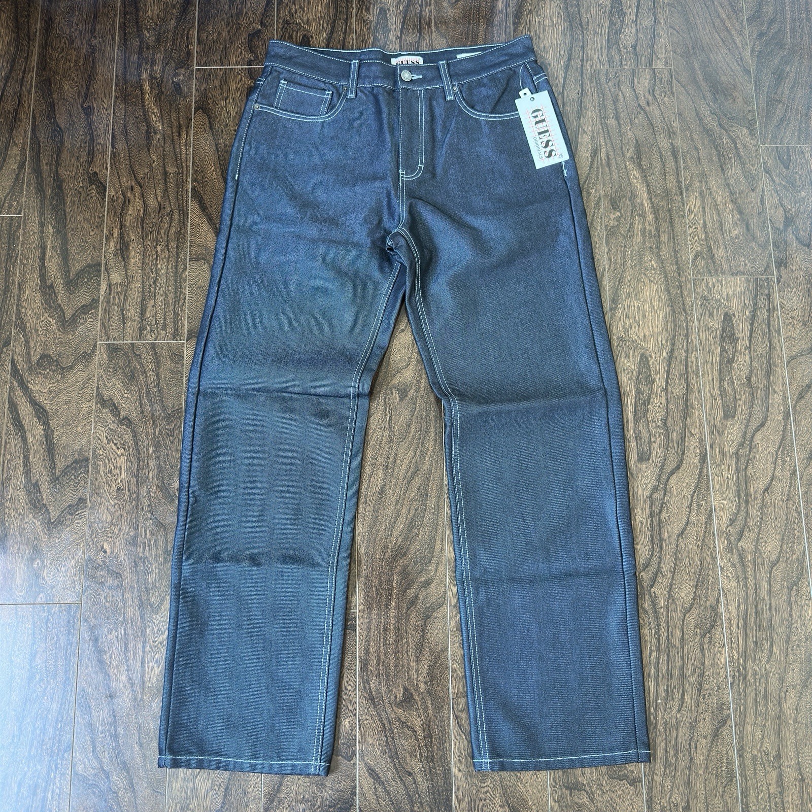 GUESS Originals Kit Baggy Jeans in Go Metallic Blue Unisex Size 30 x 31