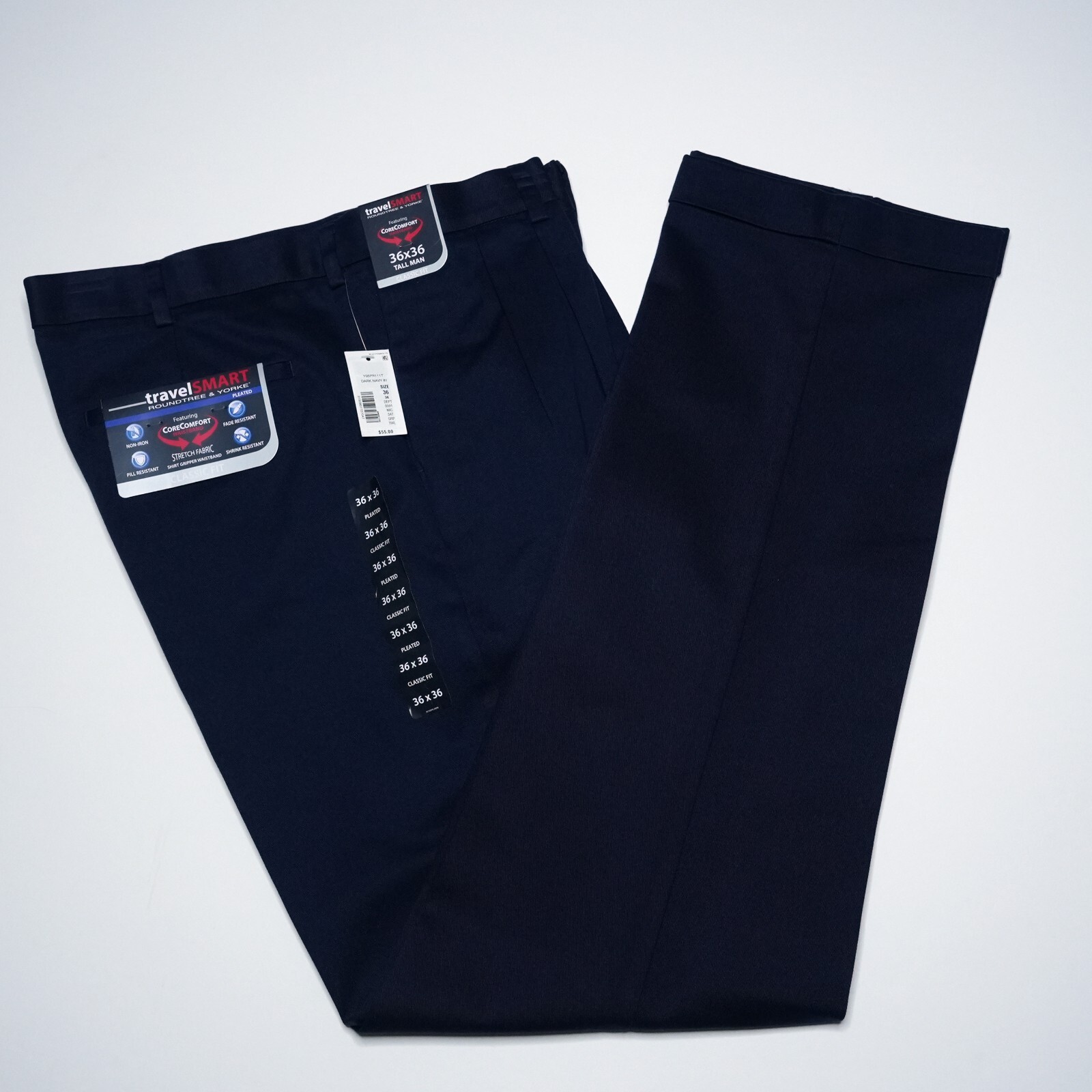Roundtree & Yorke TravelSmart Pants LT 36″x36″ Tall Navy Pleated Non Iron NWT