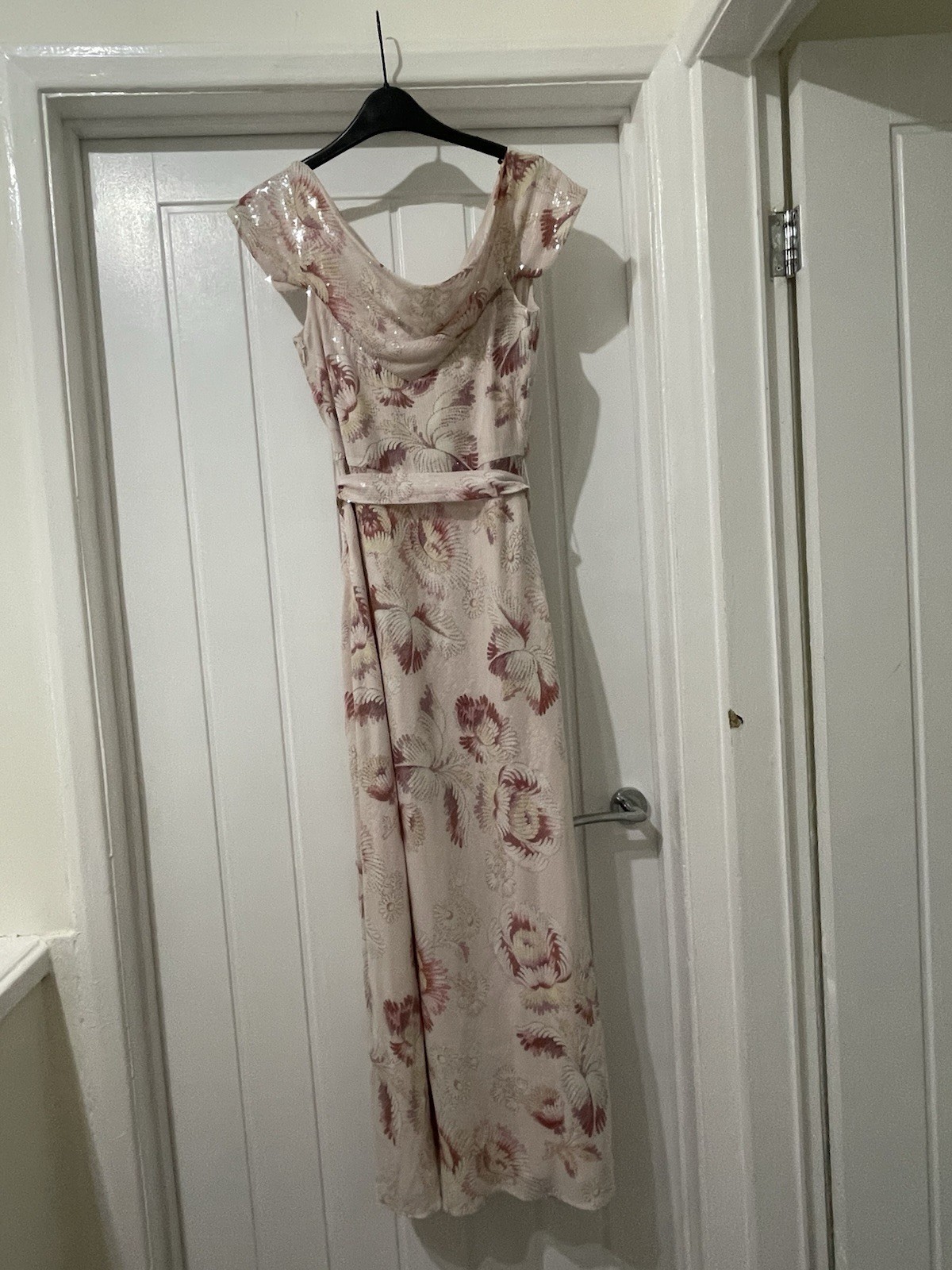 £350 Ted Baker Ninia Belted Floral Midaxi Dress Cream / Pink UK 8 10 Size 1