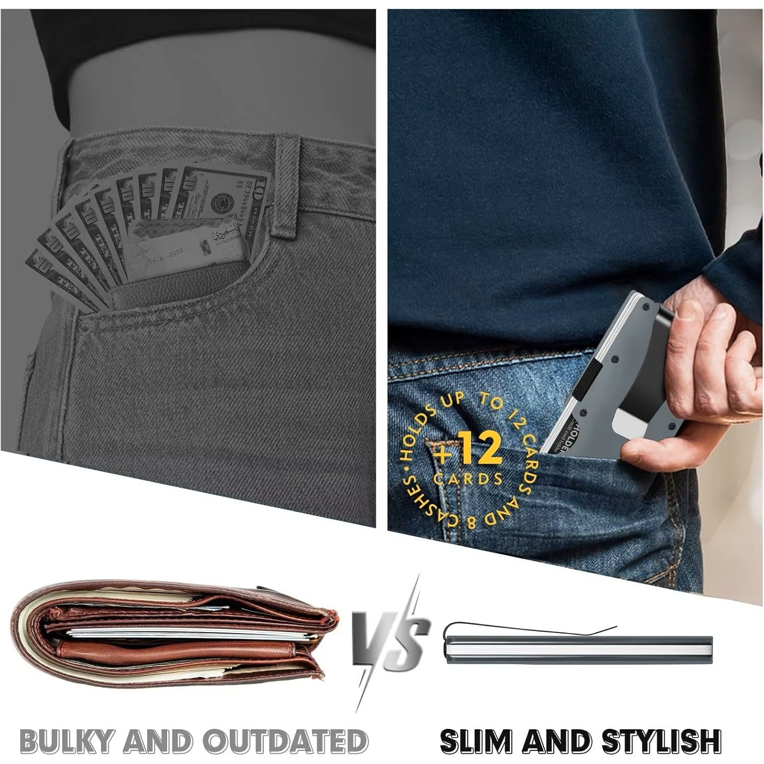 Leatherboss Men’s RFID Blocking Slim Money Clip Minimalist Wallet Card ID Holder