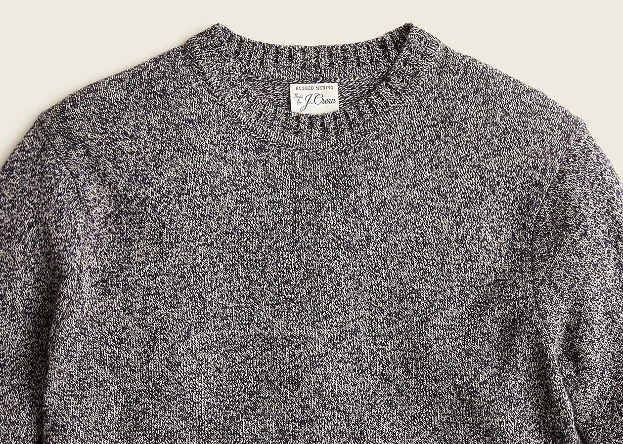 JCREW Tall sweater wool merino grey heather navy classic basic marled rugged XL