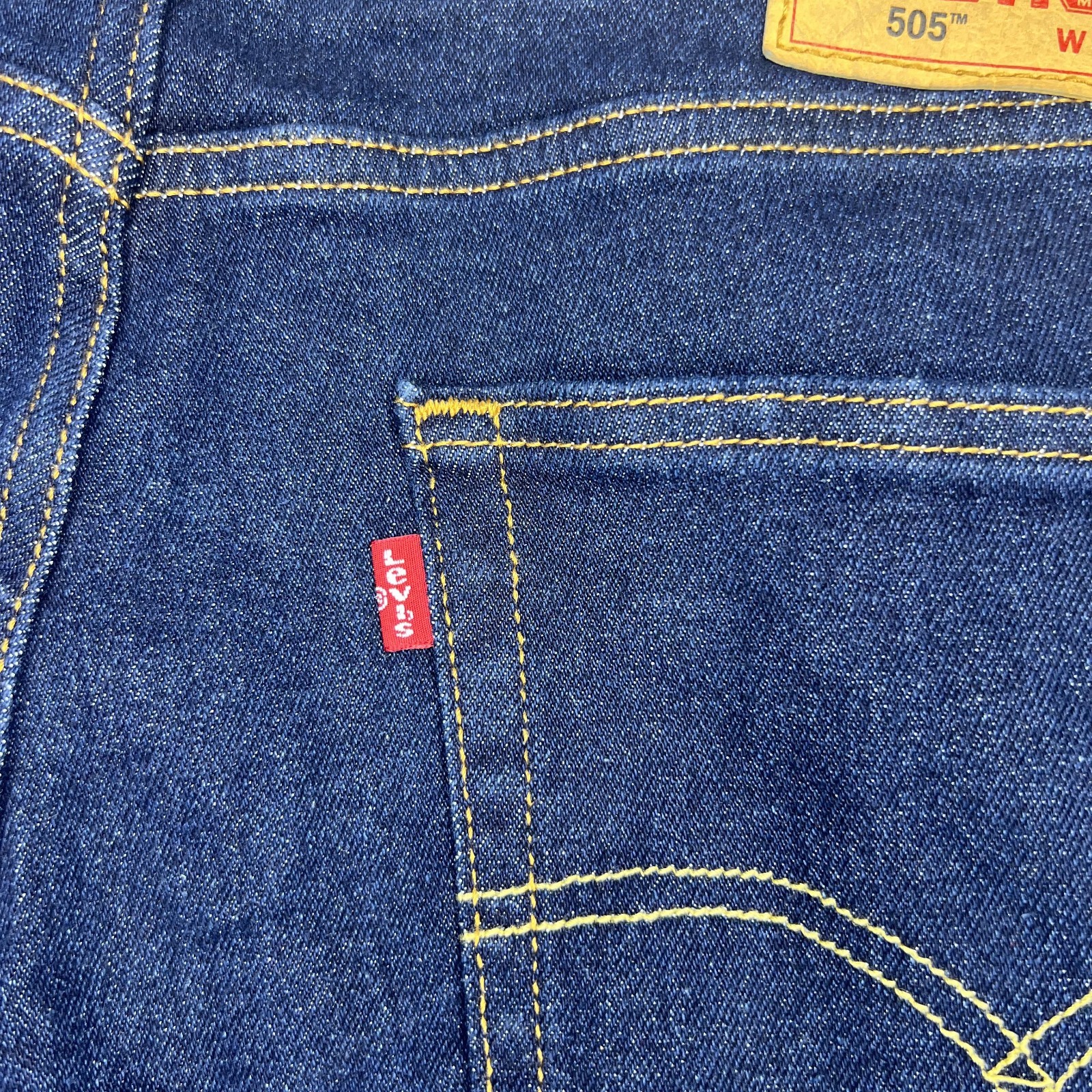 Levis 505 Mens Jeans 36×32 Dark Wash Blue Denim Regular Fit Straight Leg Classic