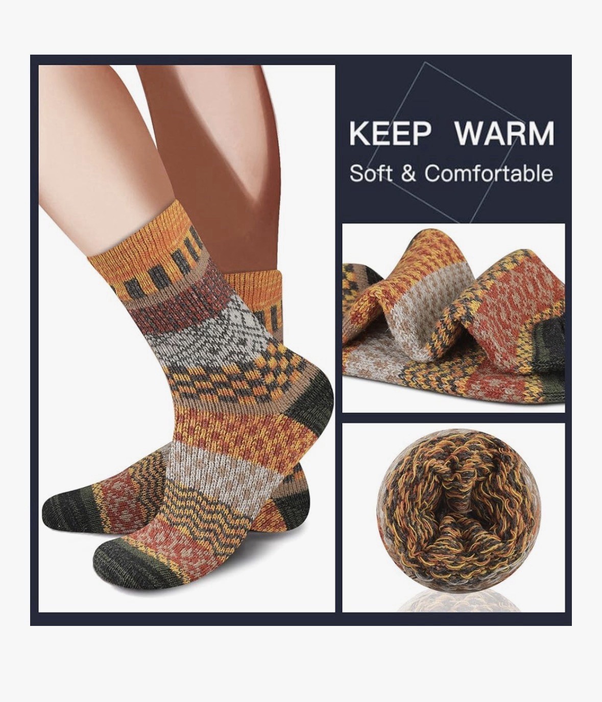Men’s socks Shoe Size 6-12 Winter Thick Crew 5 Pairs Multicolor