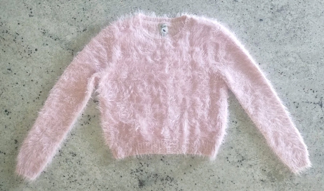 YUMI Pink Chenille Fuzzy Knit Crew Neck Long Sleeve Pullover Sweater Small