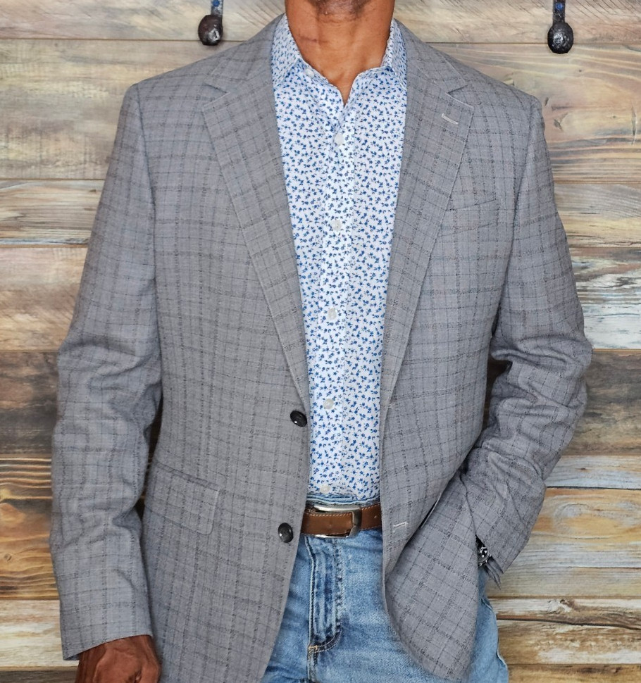 Bonobos Slim Fit Wool Blend Dual Vent Stitched Lapel Gray Windowpane Blazer 42R