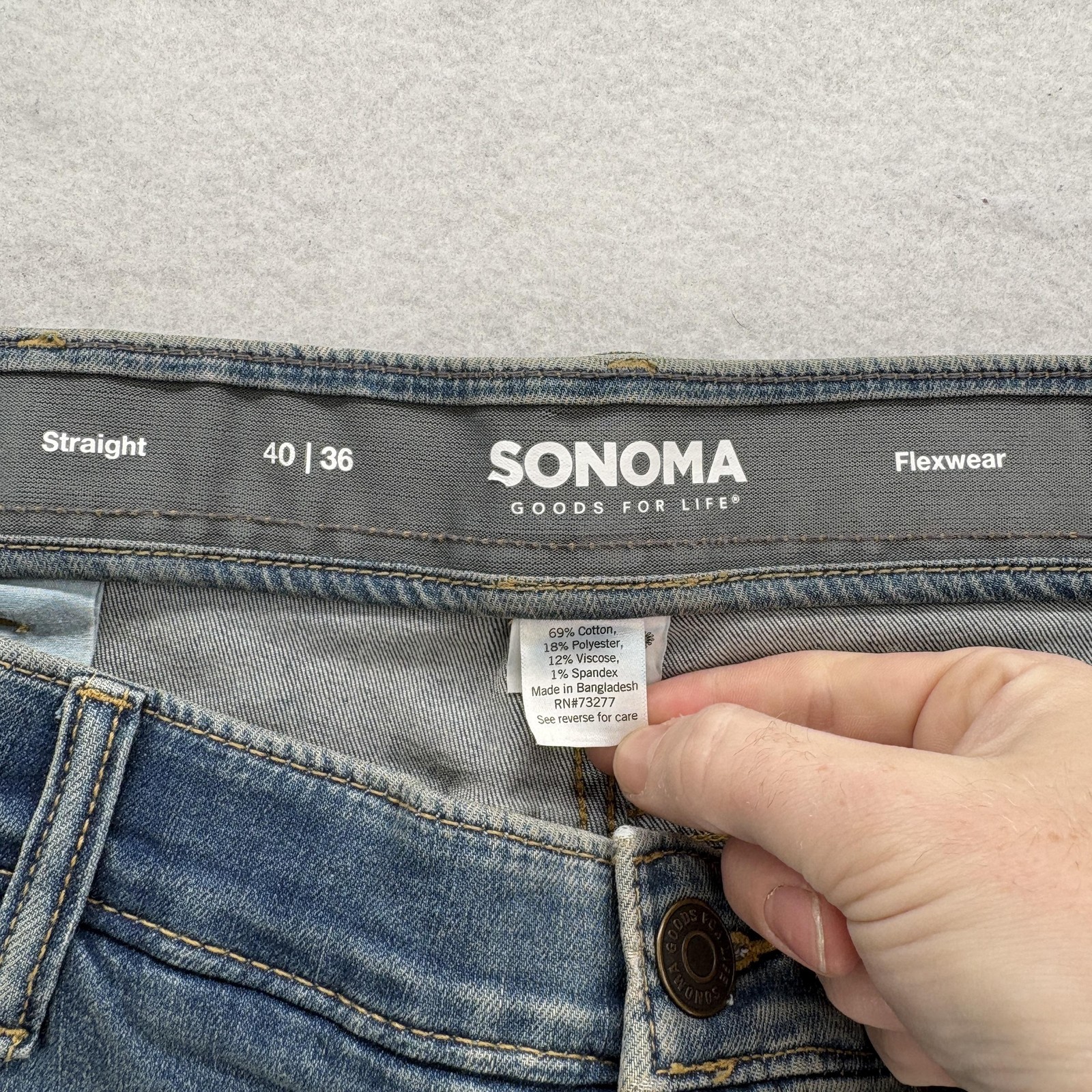 Sonoma Flexwear Jeans Mens 40×36 Blue Stretch Straight Denim Waistband Comfort