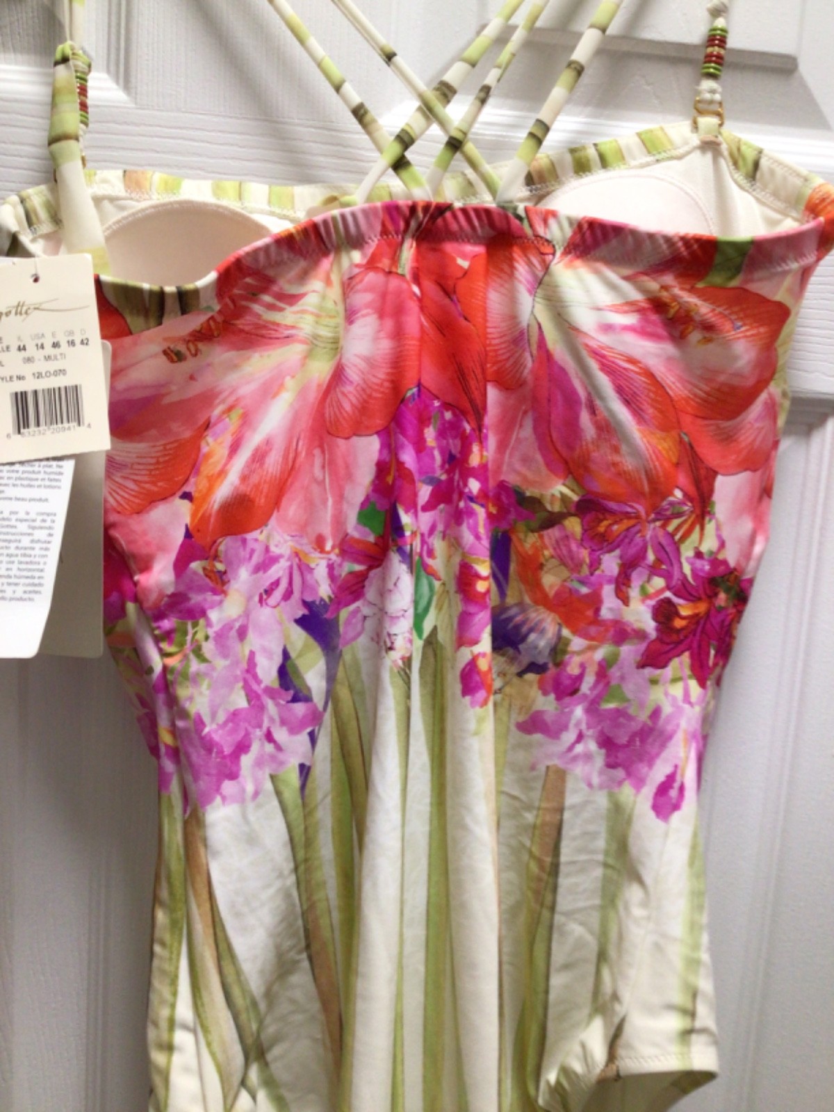 New Gottex Flower Bandeau One Piece Bathing Suit Detachable Straps Sz 14 NWT