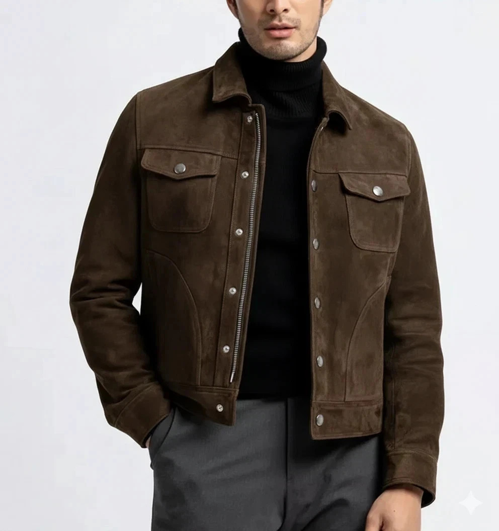 Men’s Brown Real Suede Leather Jacket Custom Size Biker Vintage