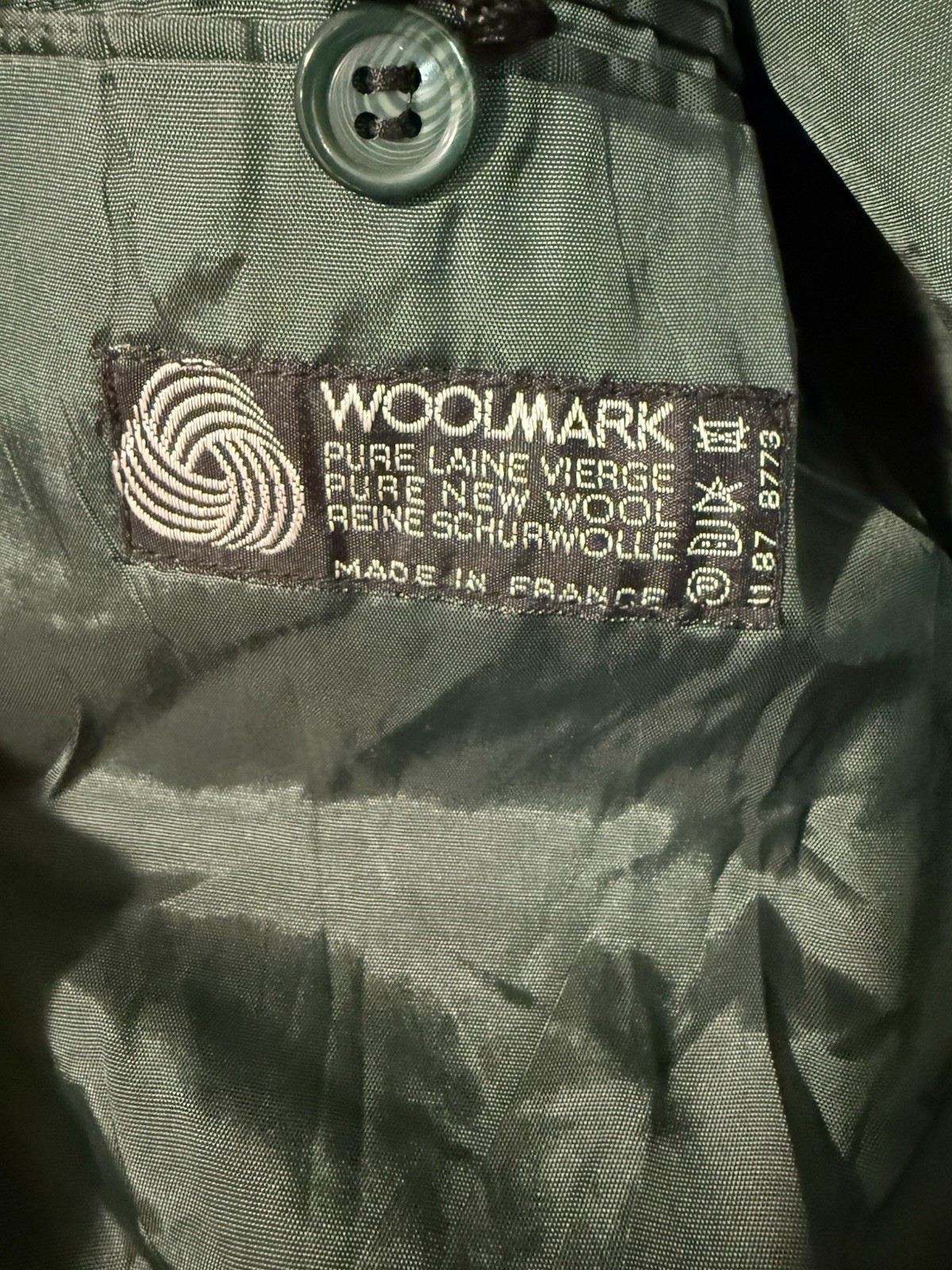 Vintage Pure New Wool Window pane Sports Coat 42S Made In France Green Woolmark