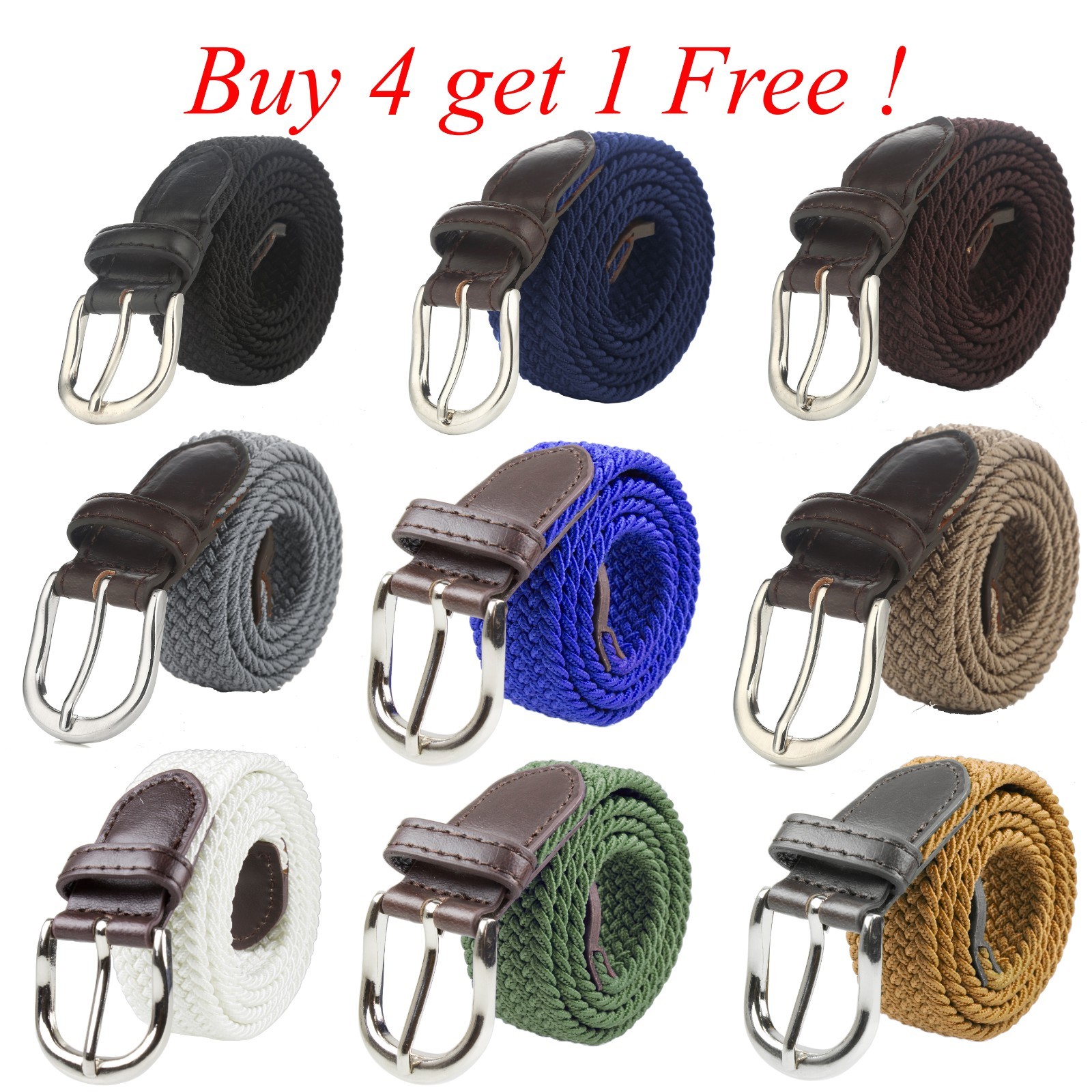 Children’s Kids Child Canvas Elastic Fabric Woven Stretch Braided Belts