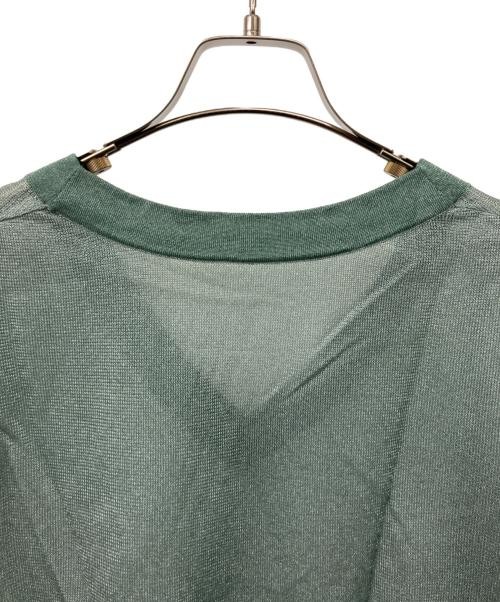 Clane Green Sheer V-Neck Knit Top S Nylon Polyester Ladies T-Shirt