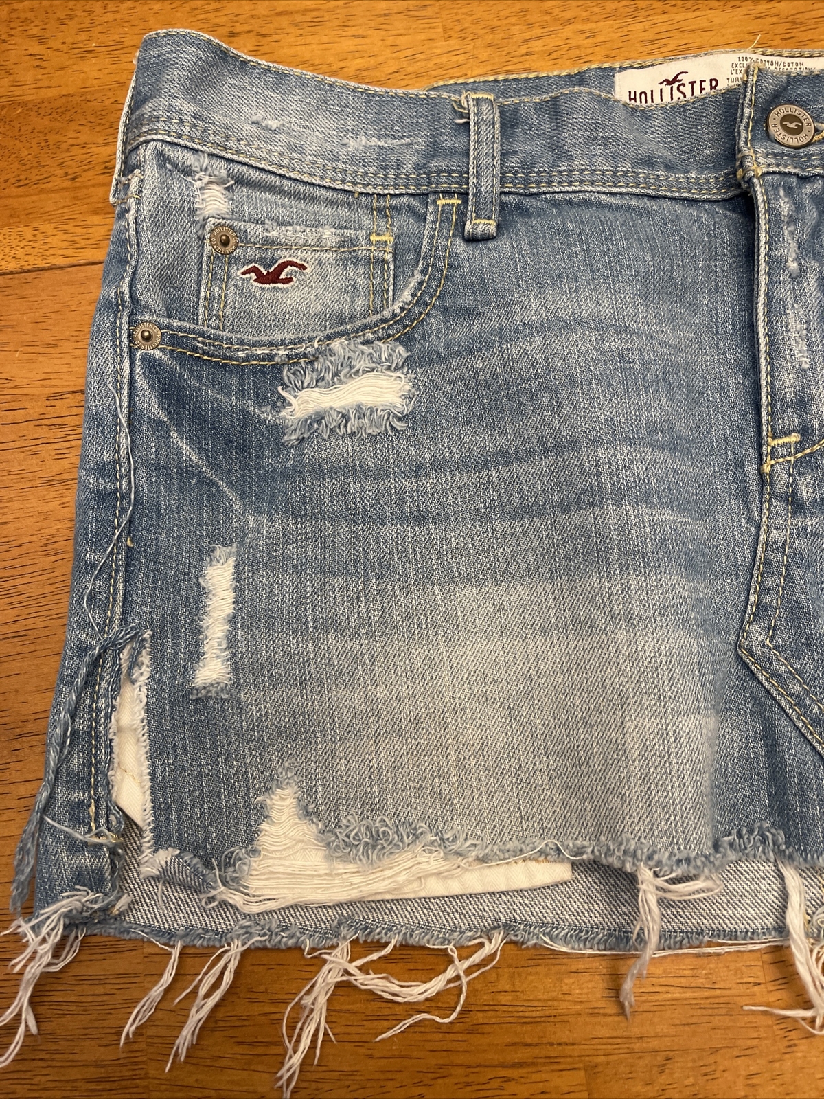 Hollister Womens Sz 5denim Jean Skirt 16” Wst Flat 11 1/4” Wst To Hem Distressed