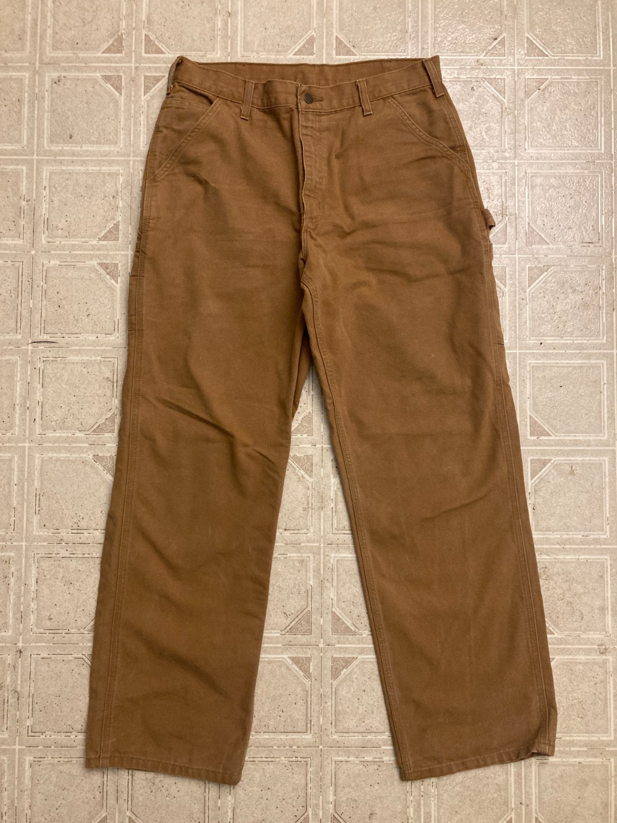 Carhartt B11 BRN Brown Duck Canvas Dungaree Fit Carpenter Pants Men’s 34×32