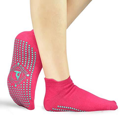 Pilates Yoga Non Slip Grips Socks, Sticky Ballet Workout Hospital Socks, 4 Pairs