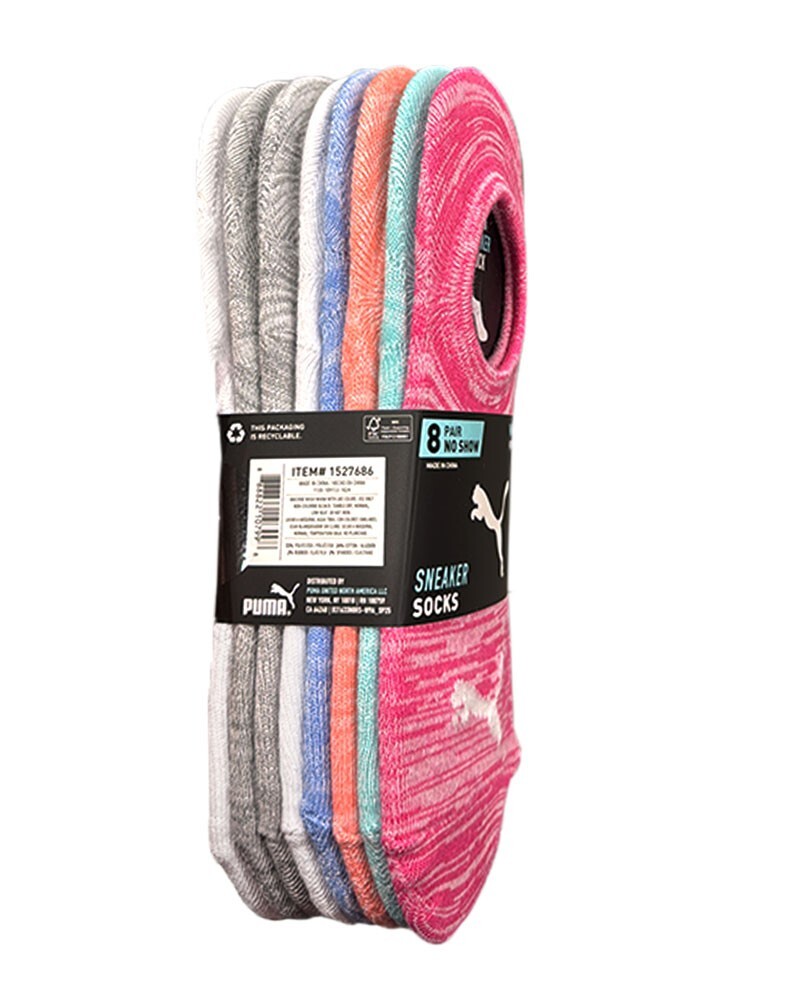 PUMA Ladies no show Sneaker Liner Socks , 8-Pack ( Multicolor)