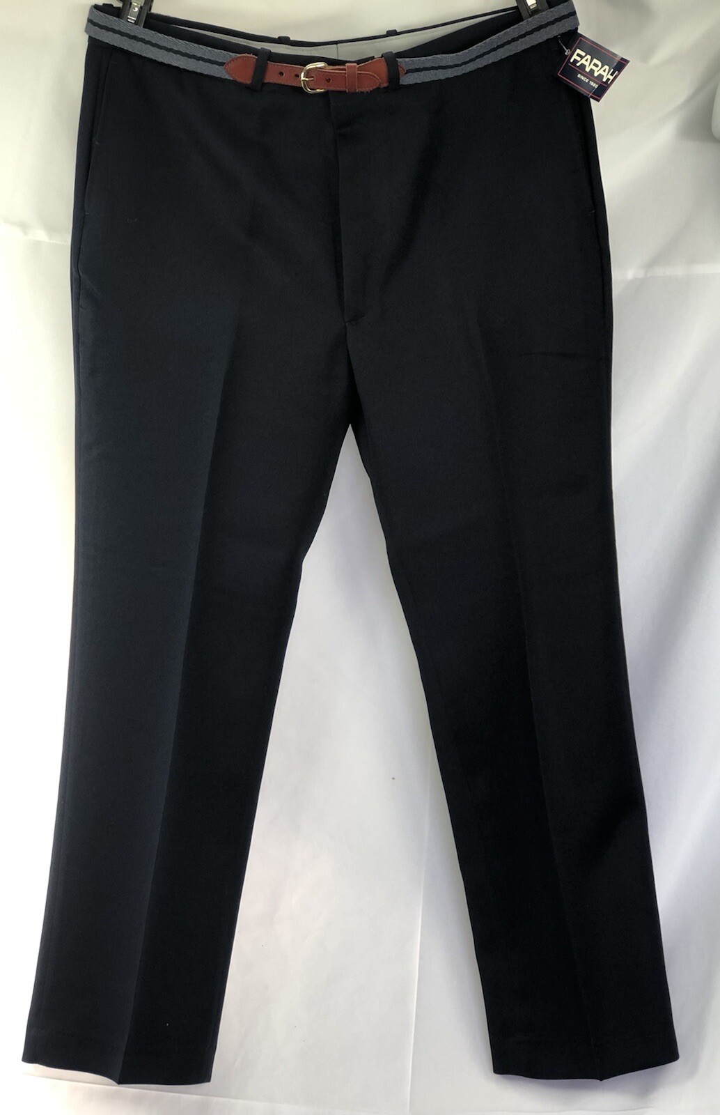 NWT Farah Pants Slacks 40×30 Blue Flat Front Side Pockets Belt Trouser Career
