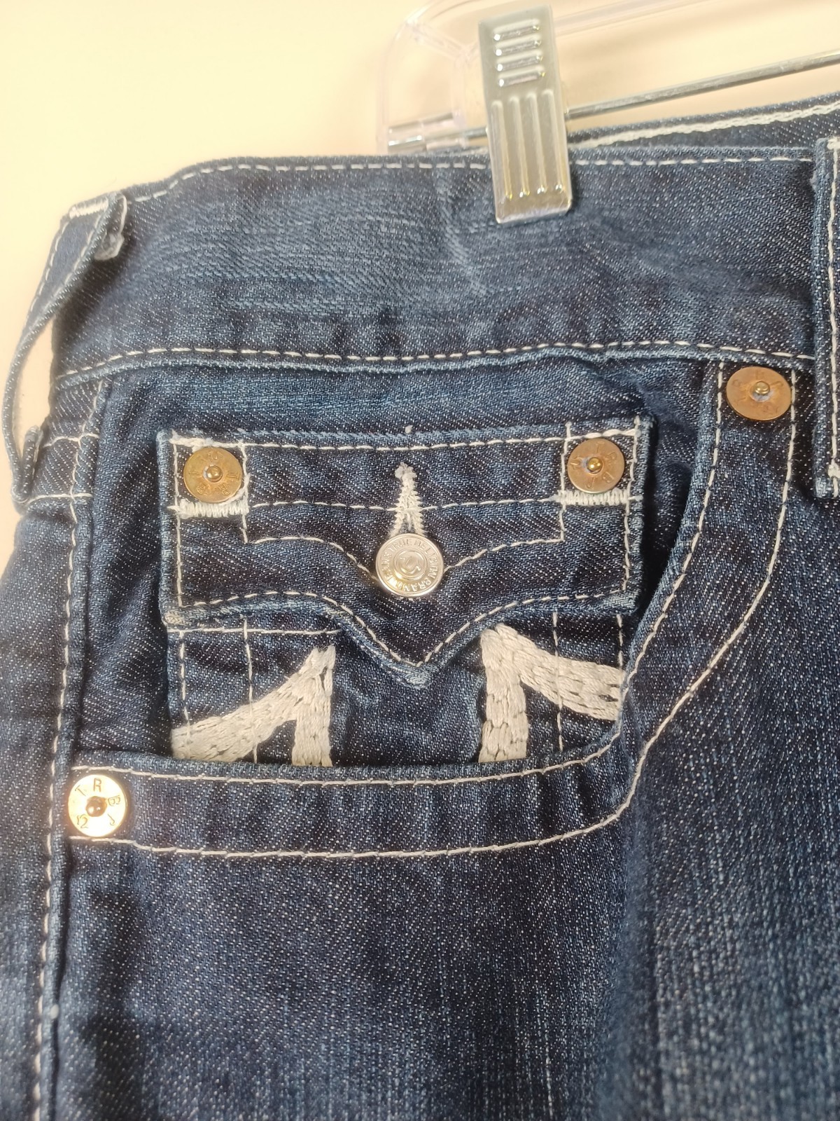 Rare True Religion Straight Flap Jeans Mens 40×35 Thick Stitch Streetwear READ