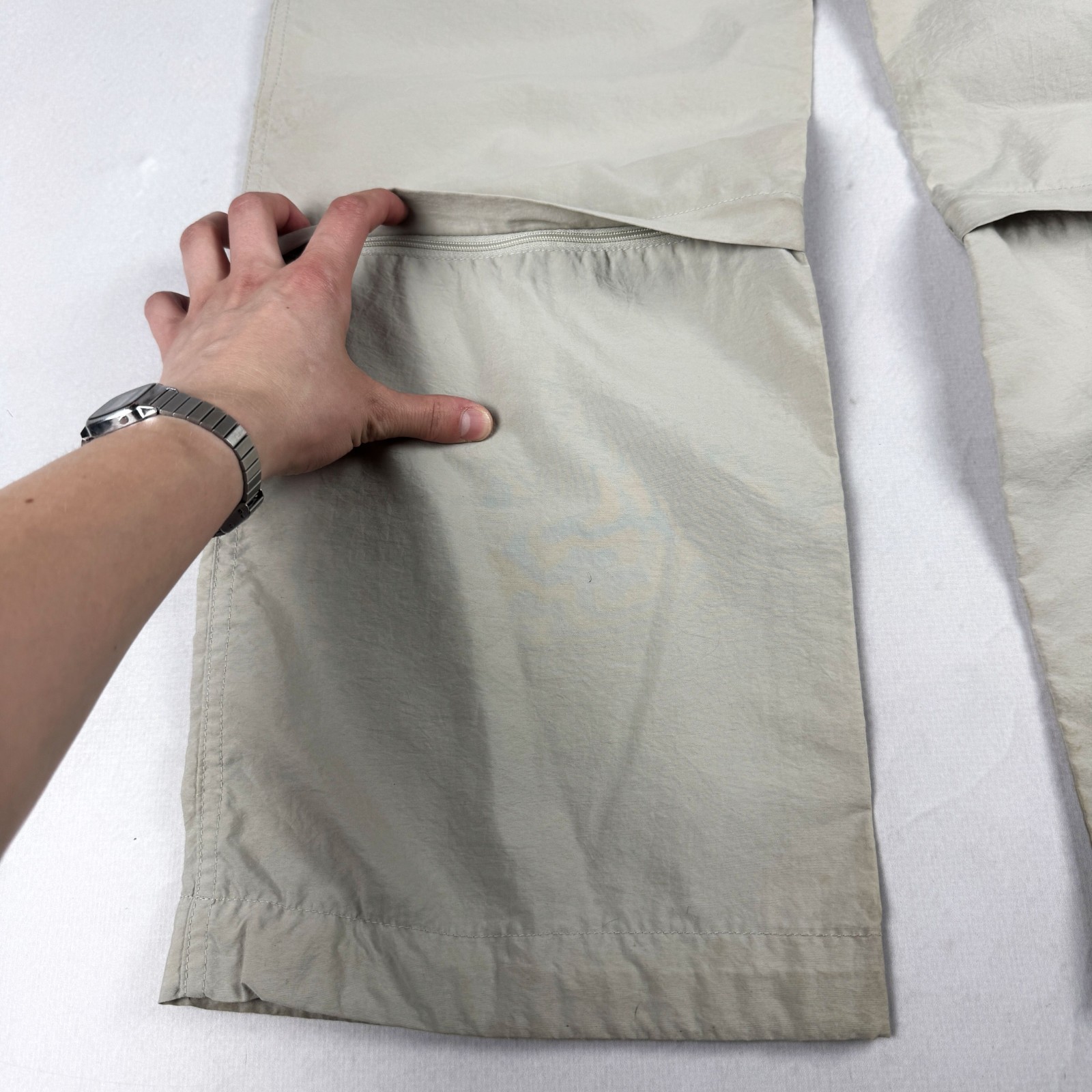 Mens Vintage Beige Wide Leg Cargo Pants Utility Gorpcore Hiking Tactical Y2K Tro
