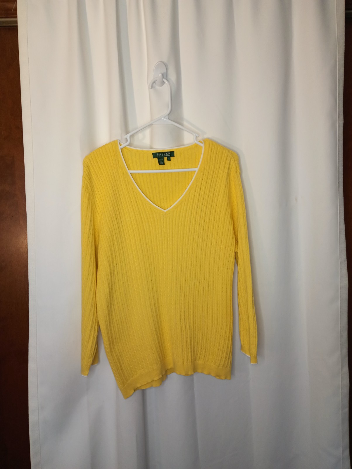 Ralph Lauren Womens Cable Knit Sweater XL Butter Yellow Tennis Prep Old Money