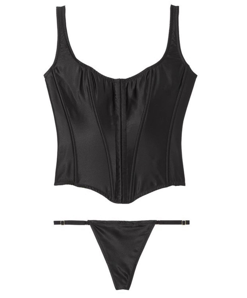 Victoria’s Secret The Classic Corset Set 100% Silk 2 Piece Small Black NWT