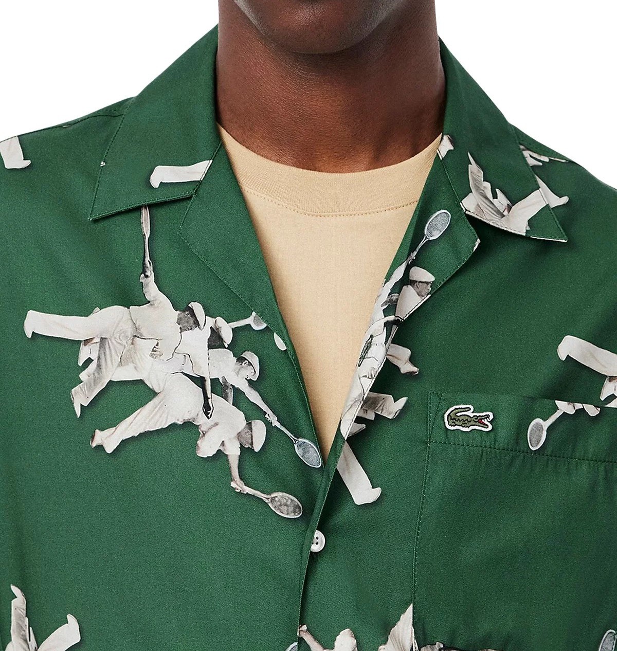Lacoste Men’s Rene Tennis Retro Graphic Print SS Camp Shirt Relaxed Fit Green