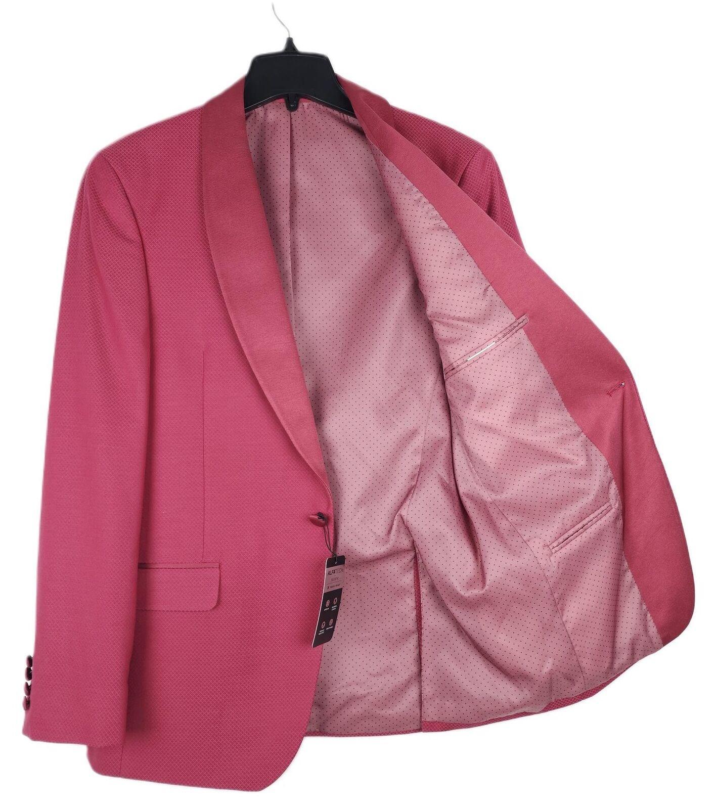 Alfani Mens Slim Fit Tuxedo Jacket Blazer 36S Red Rose Stretch Diamond Grid NWT