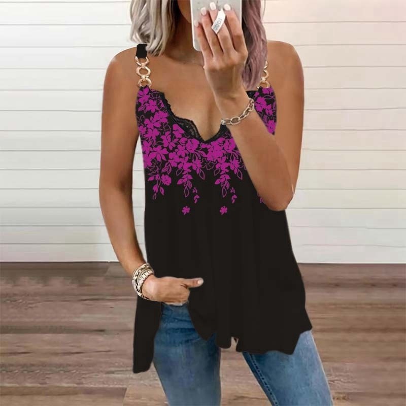 Ladies Tops Shirt Strappy Chain Womens Vest Plus Size Swing Sleeveless