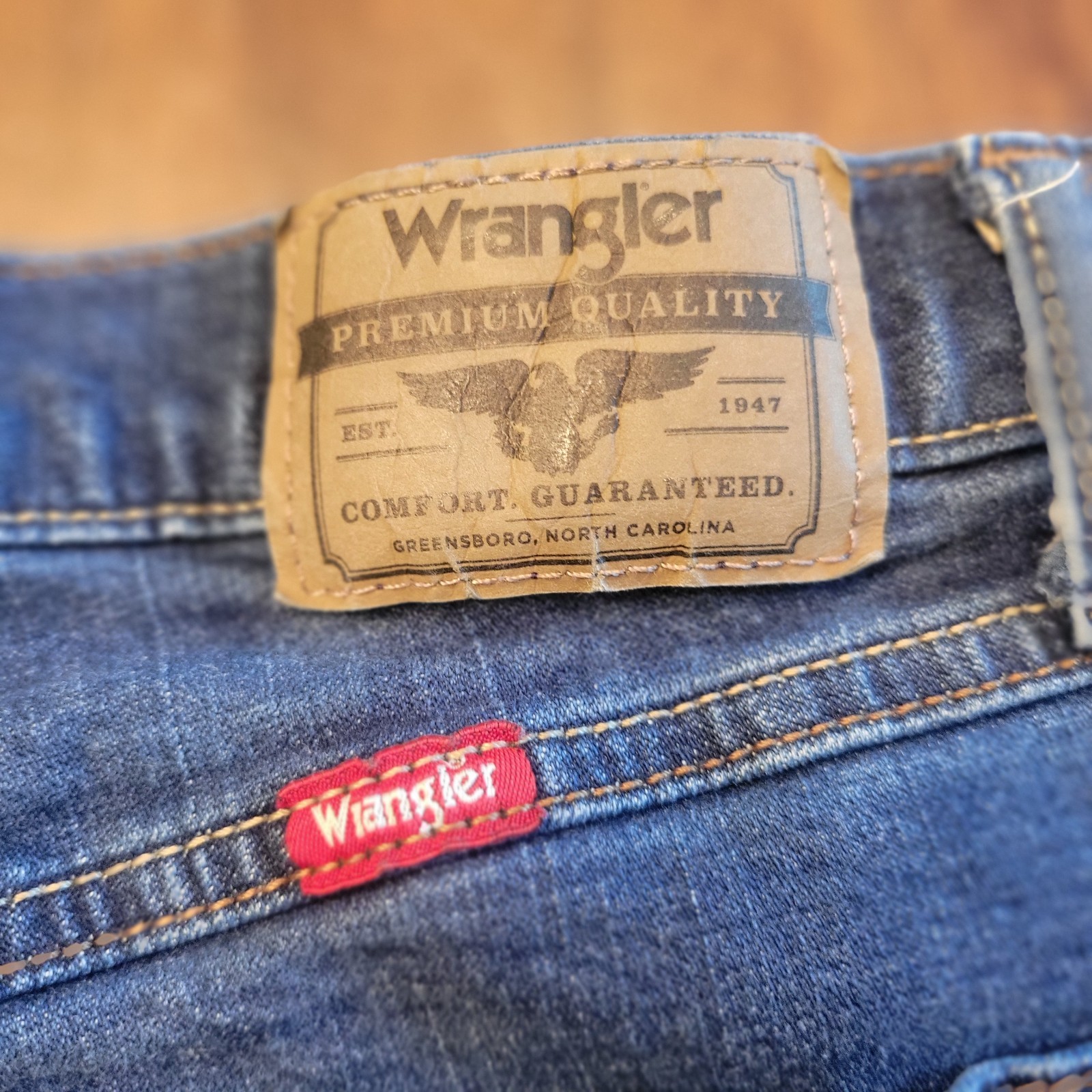 Wrangler Jeans Mens 29×30 Blue Denim Cotton Stretch Logo Slim Fit Straight Leg