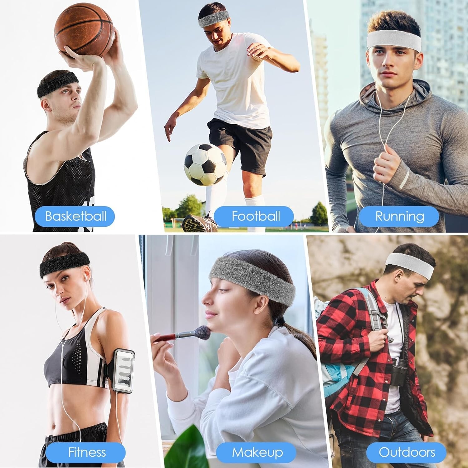 6pack Sports Headband Yoga Gym Sweatband Women Men Hair Bands Head Sweat Band