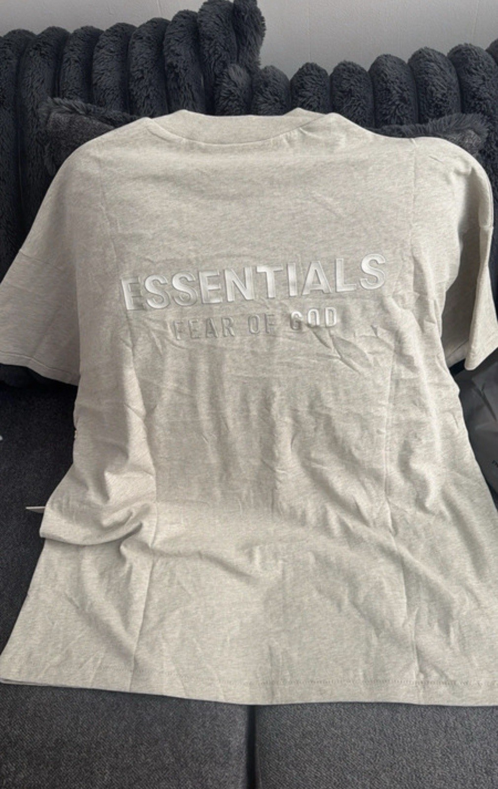 Fear of God Essentials Logo Gray Crew Neck Short Sleeve Cotton Jersey Tee L