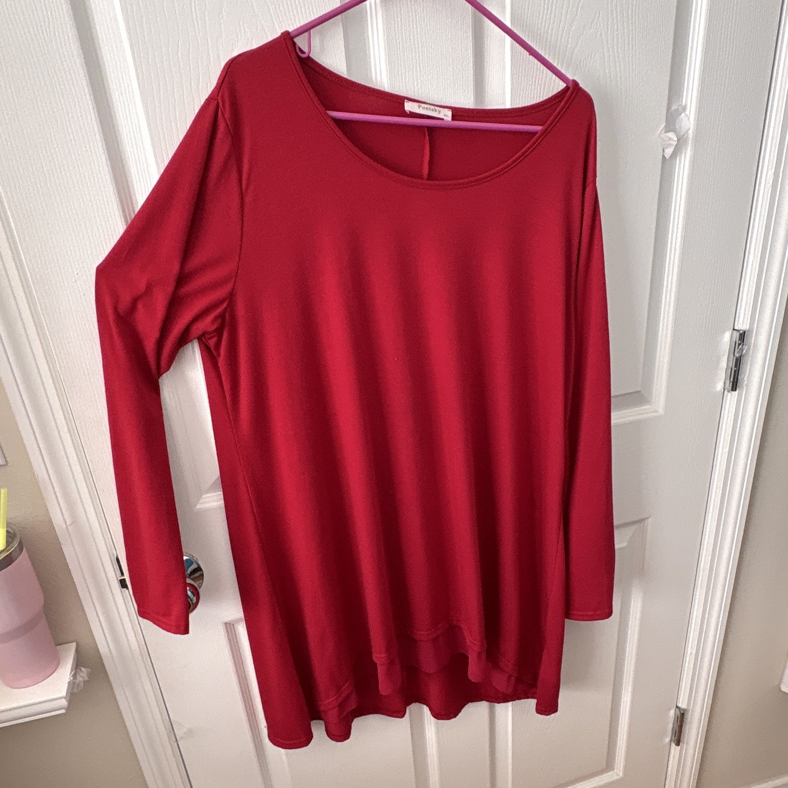Poetsky Women’s 2XL Red Solid Scoop Neck Long Sleeve Pullover Top