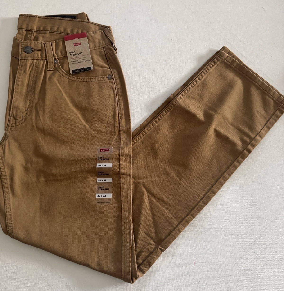 Levis Twill Jeans Mens 30 32 Straight Fit 514 Tan