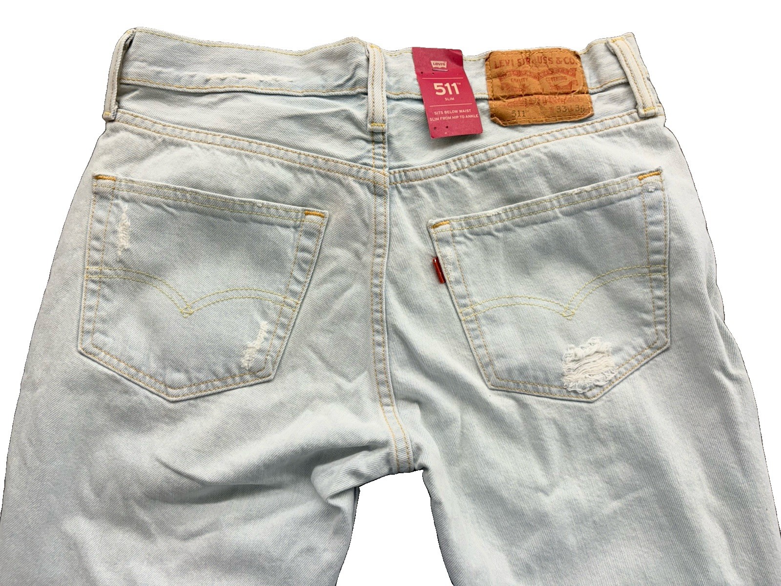 Levi’s 511 Slim Jeans Men’s 38×34 Light Wash Distressed Ripped NWT