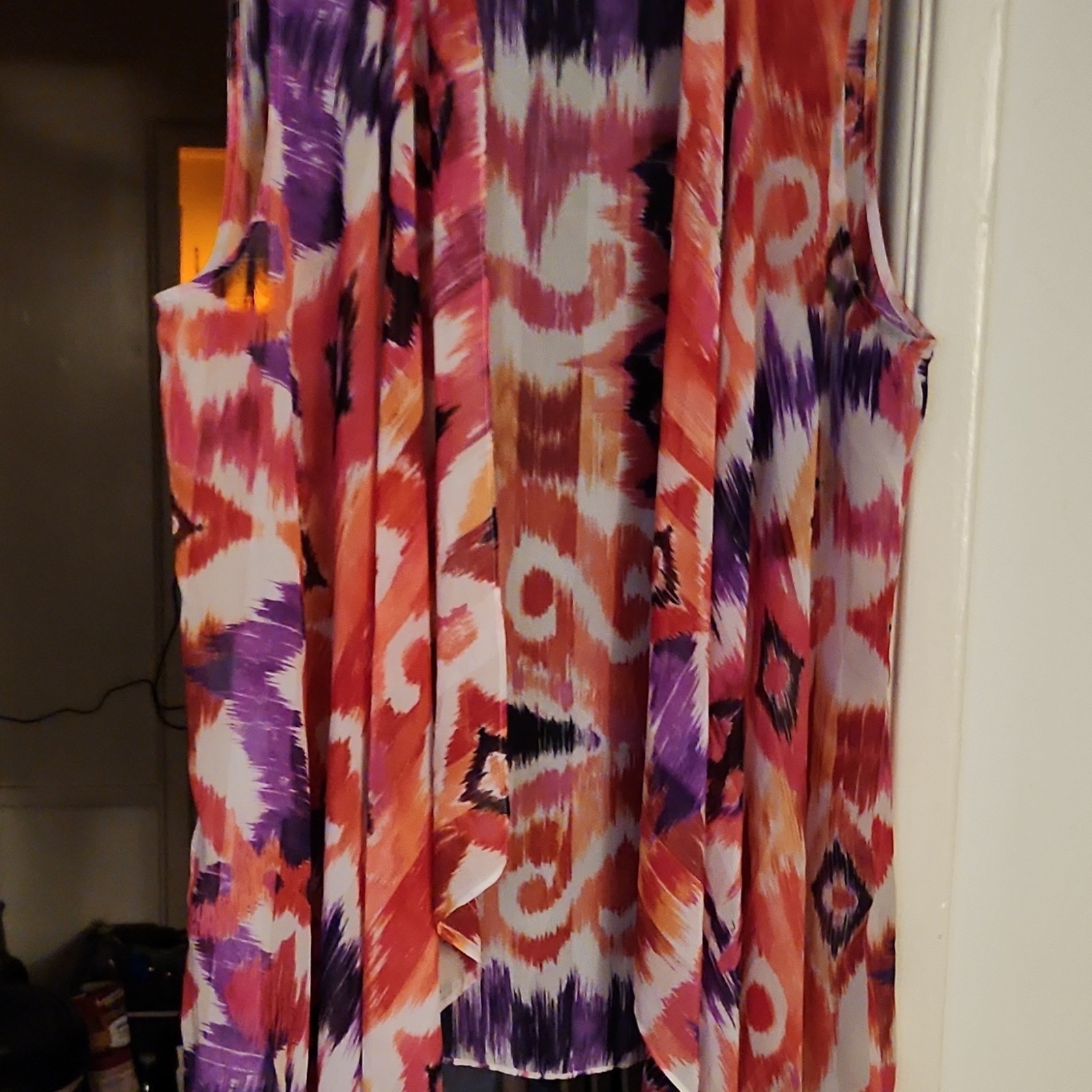 Chico’s Multicolor Ikat V-Neck Sleeveless Layered Chiffon Tank Blouse, 2