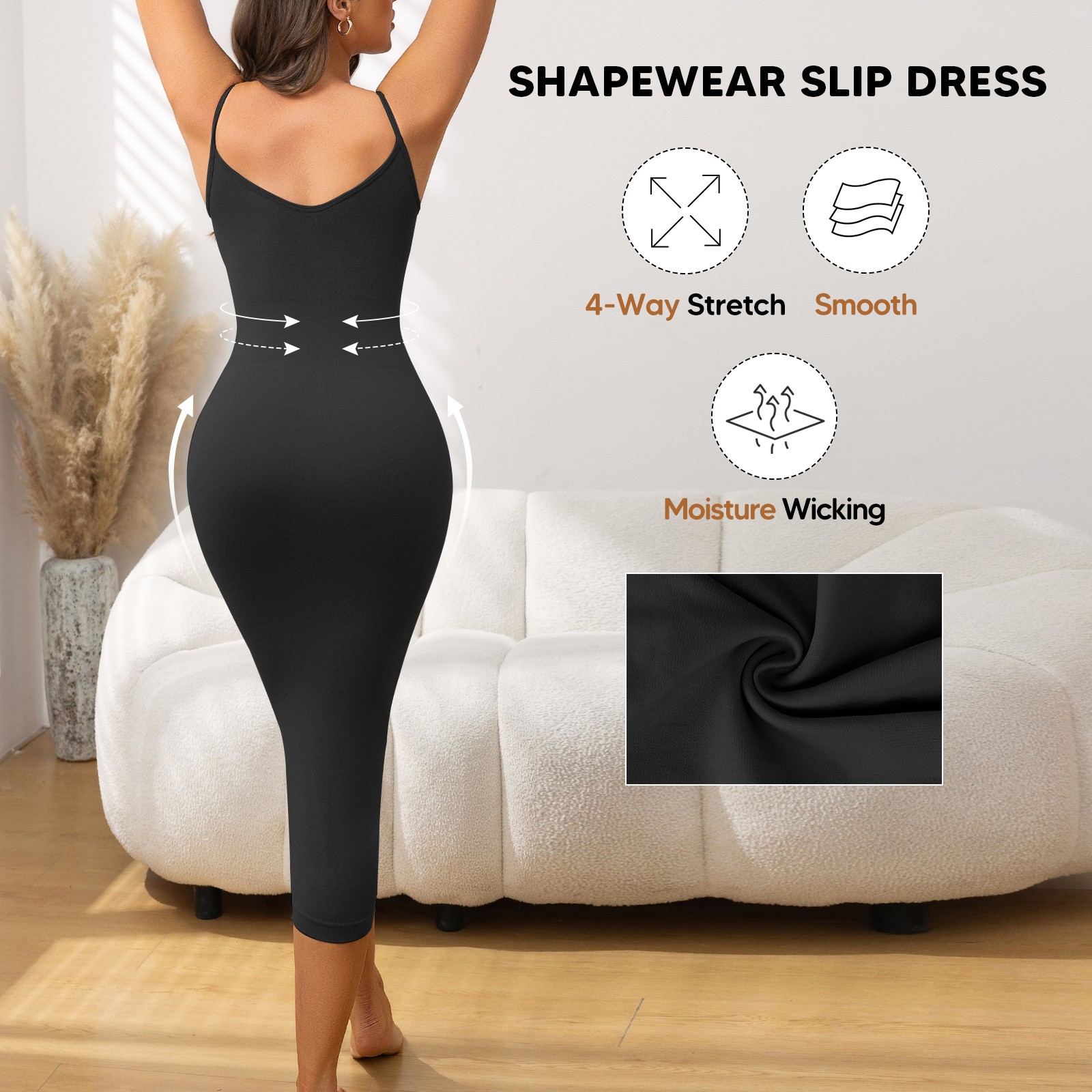 Women’s Tummy Control Midi Dress – Slimming Bodycon Sleeveless Shapewear Evening