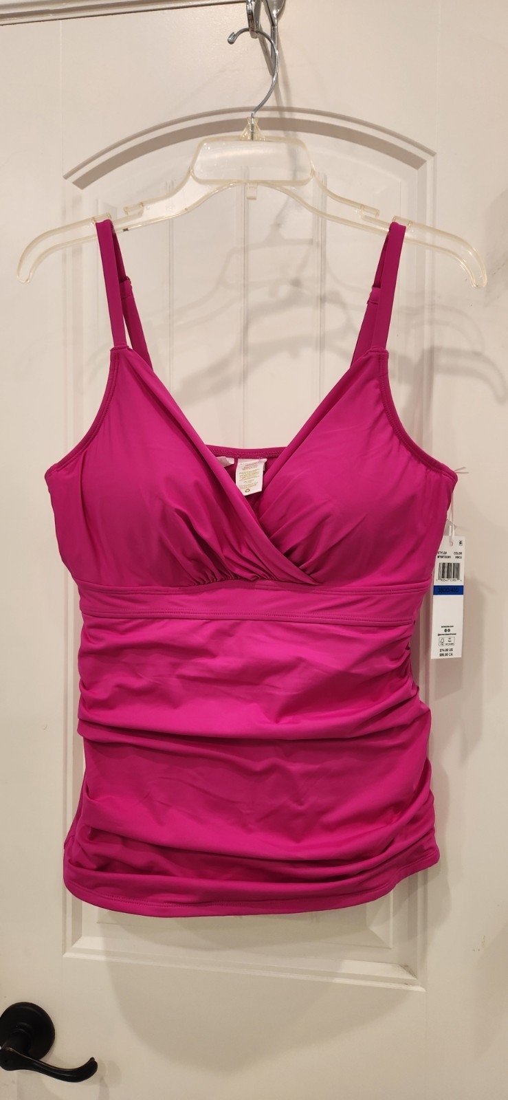 Anne Cole HOT PINK Solid One Piece Swimsuit L 38DD/40D DD Cup Adjustable Strap.