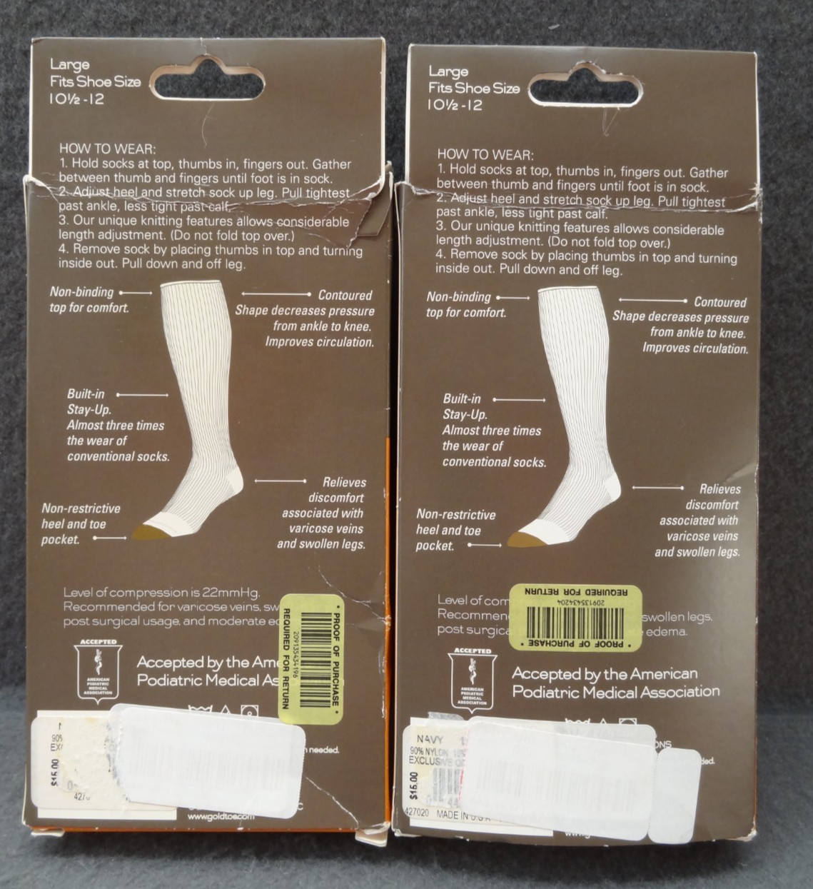 NEW LOT (2) GoldToe ADC L Firm Compression Over The Calf Support Socks All Day