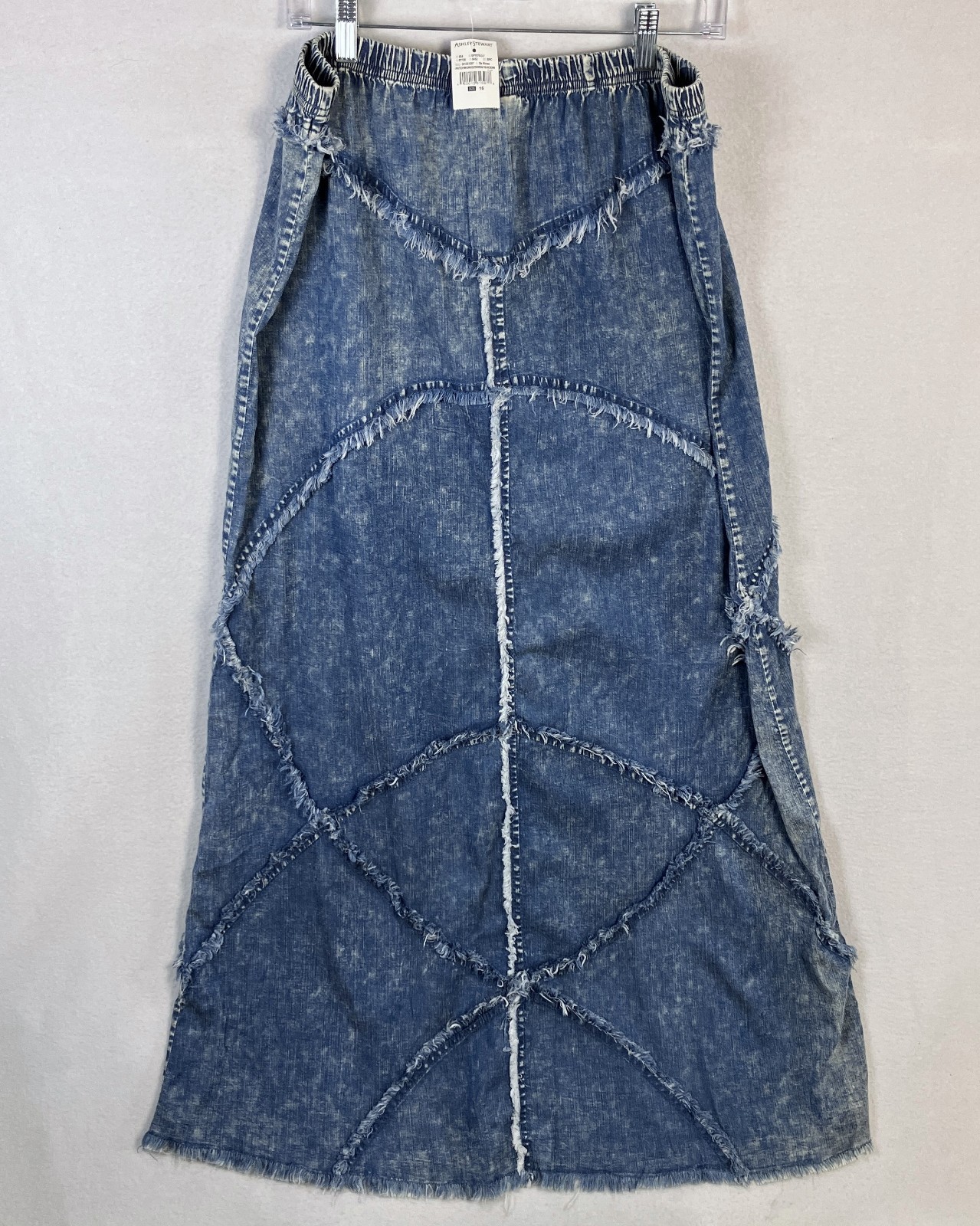 Ashley Stewart Patchwork Maxi Skirt Women’s Size 16 Dark Rinse Blue Frayed NWT