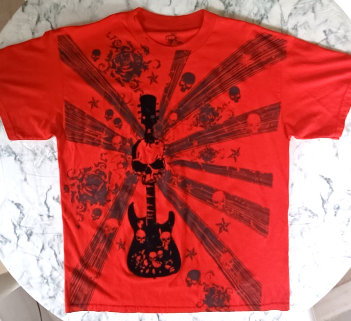Ink Inc Men T-shirt Sz L Skull Guitar Metal Grunge Goth Streetwear Skater Biker
