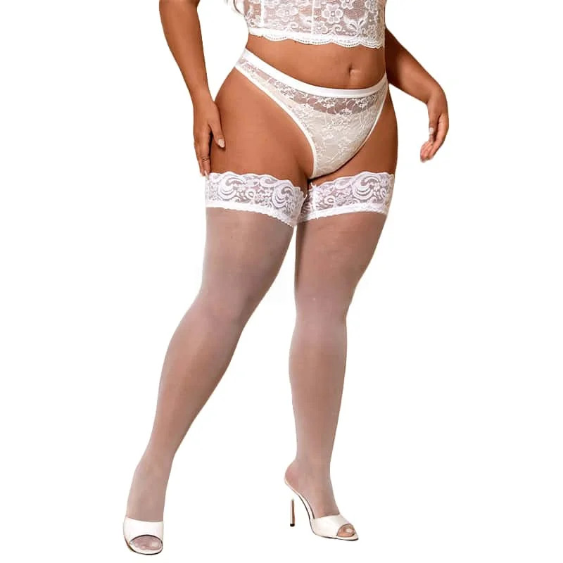 Large plus Size Black Lace Top Fishnets Long Socks Silicone Non-Slip Thigh over