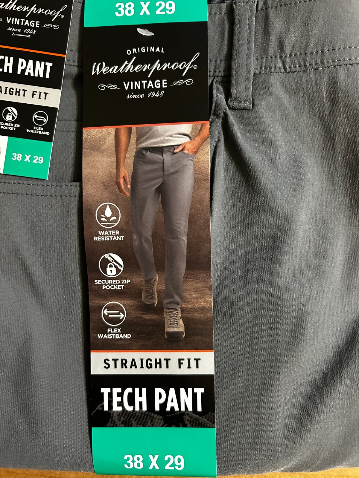 Weatherproof Vintage Men’s Tech Pant Straight Fit Gray Size 38×29