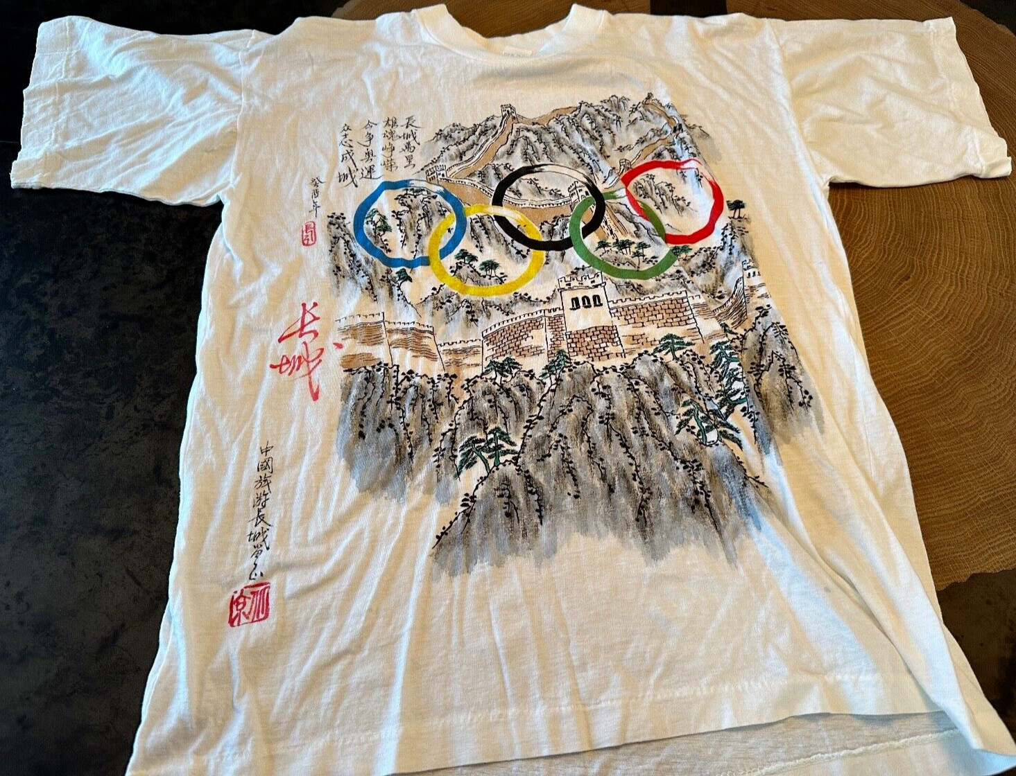 VTG BEACH CLUB CHINA OLYMPIC SHIRT MENS L GRAPHIC SINGLE STITCH