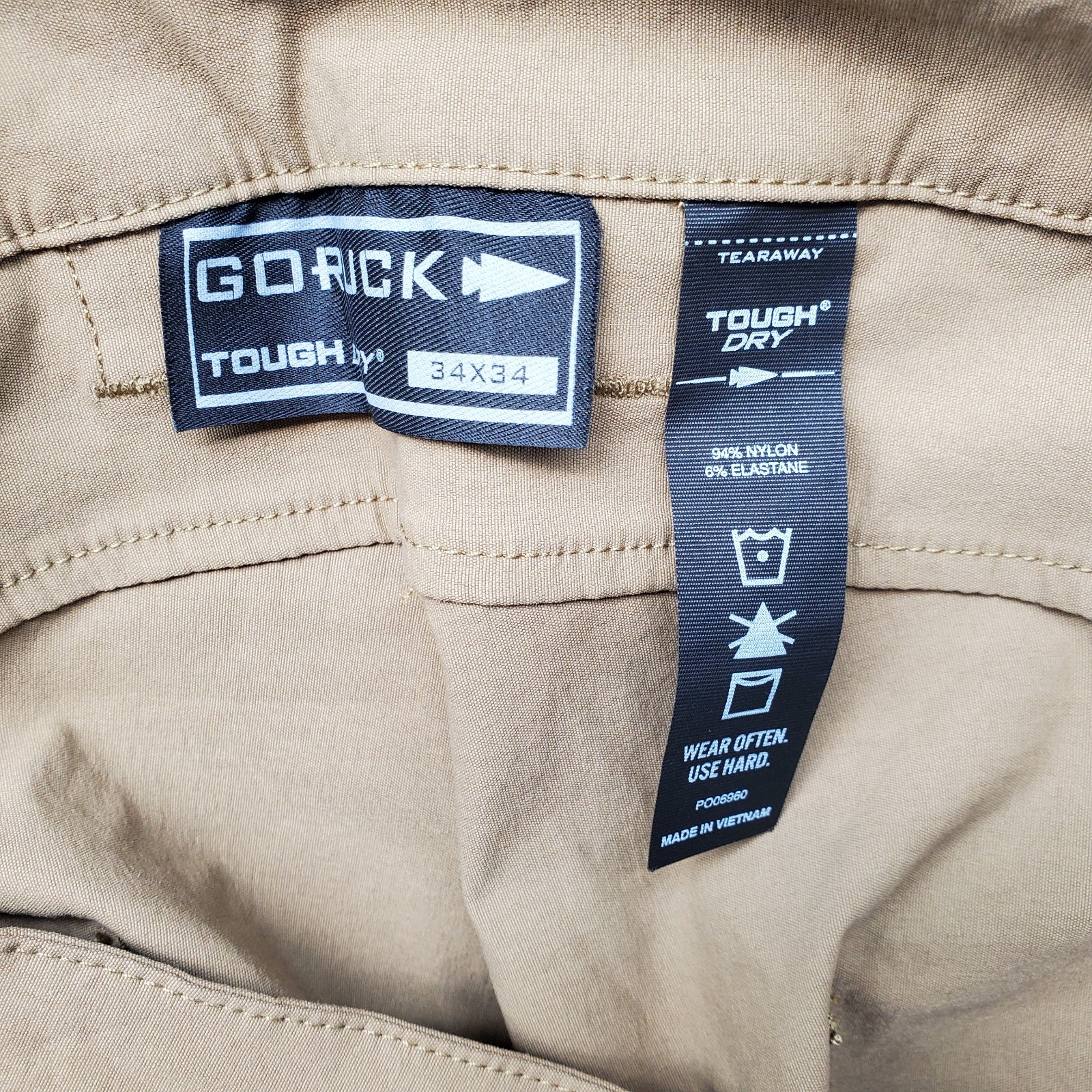 Go Ruck Pants Men’s Size 34×34 Tan Tough Dry Outdoor Nylon/Elastane Stretch