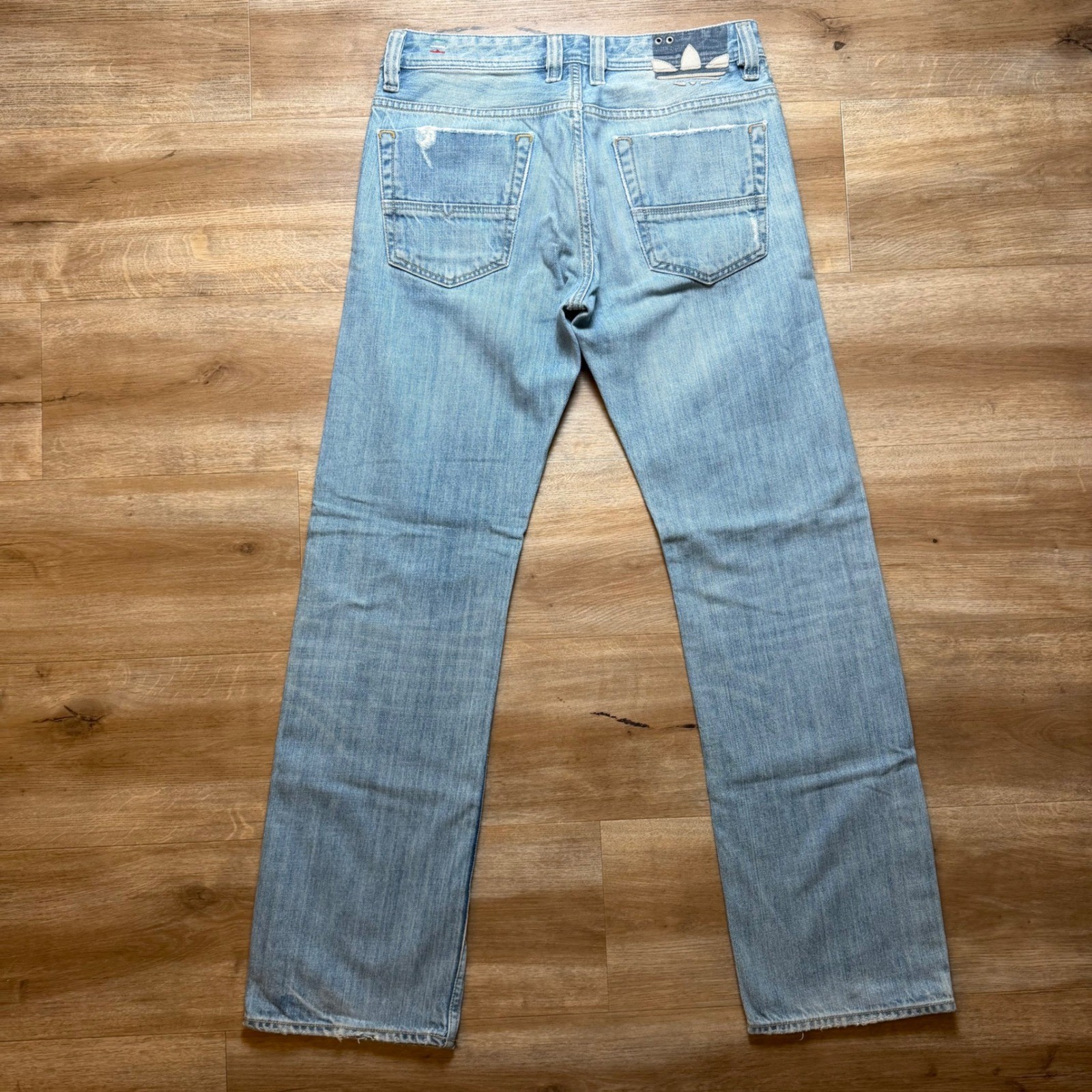 Diesel x Adidas Jeans Mens 29×30 Light Blue Adi-Viker Straight Leg Distressed