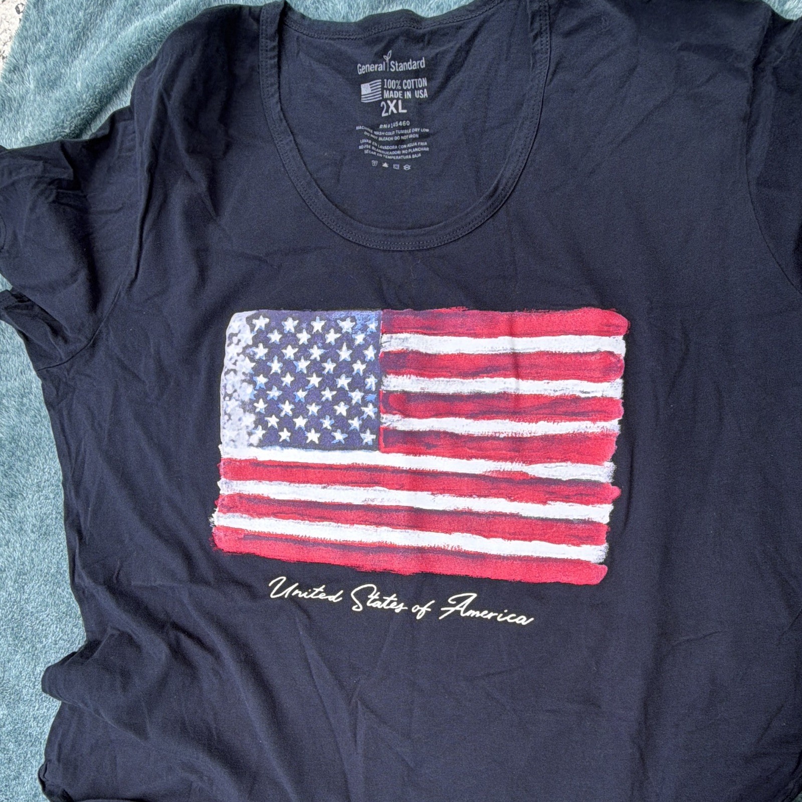 4th of July Women’s 2XL Navy USA Flag Graphic Scoop Neck Short Sleeve Tee